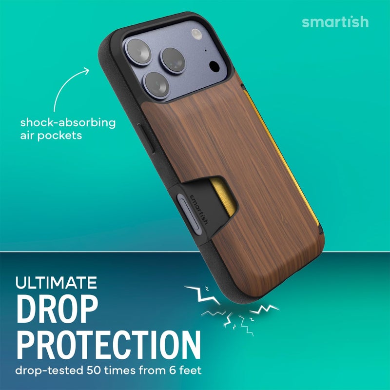 SmartishÂ® iPhone 17 Pro Wallet Case - Wallet Slayer Vol. 1 [Slim + Protective] Credit Card Holder - Drop Tested Flip Hidden Card Slot Cover for Apple iPhone 17 Pro - Walnut Woods - Image 3