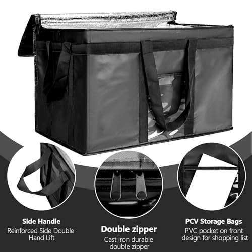 Yalin XXXL Large Insulated Cooler Bag, Styrofoam Cooler of Keep Food Hot or Cold, Reusable Double Zipper Food Delivery Bag for Grocery Shopping, 23" W x 15" H x 14" D (Black, 3XL (Pro)) - Image 3