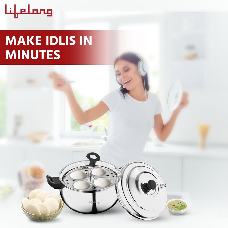 Lifelong Idli Cooker 3 Plate 12 idlis Stainless Steel Idli Cooker Induction and Gas Stove Compatible Idli Maker LLIDCKR03 Steel Silver - Image 2
