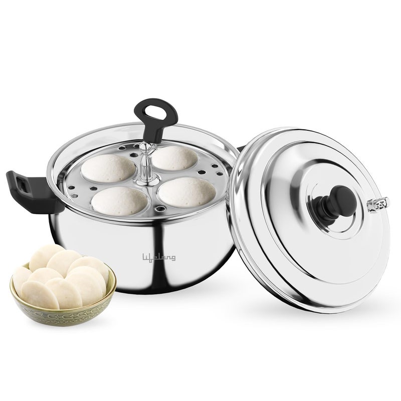 Lifelong Idli Cooker 3 Plate 12 idlis Stainless Steel Idli Cooker Induction and Gas Stove Compatible Idli Maker LLIDCKR03 Steel Silver - Image 1