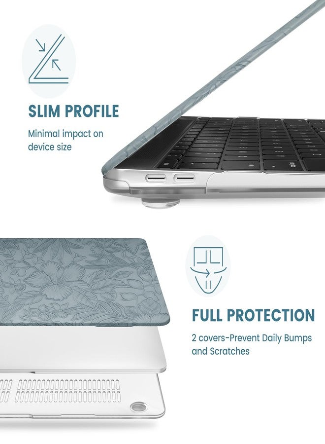iCasso Compatible with MacBook Air 13 inch Case 2020 2019 2018 Release A1932 A2179 M1 A2337, Texture Leather Plastic Hard Shell Case + Keyboard Cover + Screen Protector,Blue Embossed Floral - Image 4