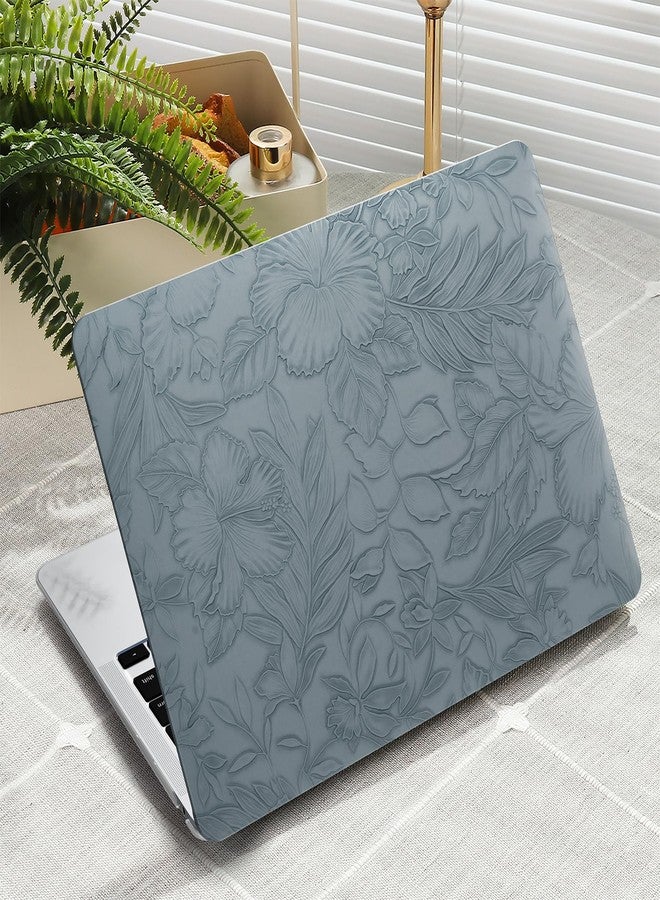 iCasso Compatible with MacBook Air 13 inch Case 2020 2019 2018 Release A1932 A2179 M1 A2337, Texture Leather Plastic Hard Shell Case + Keyboard Cover + Screen Protector,Blue Embossed Floral - Image 1
