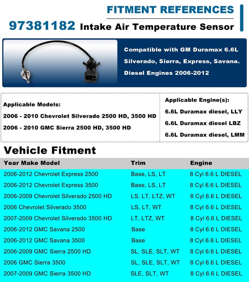Camoo مجس درجة حرارة هواء السحب 97381182 لسيارات GM Duramax 6.6L Silverado و Sierra و Express و Savana. محركات الديزل 2006-2012 - Image 2