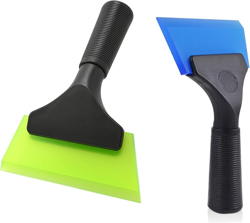 FOSHIO Small Squeegee with 5 Inch Dark Blue & Green Rubber Blade Mini Wiper Window Tinting Tools for Mirror Glass Window Cleaner with Non-Slip Handle, 2 Pack - Image 1