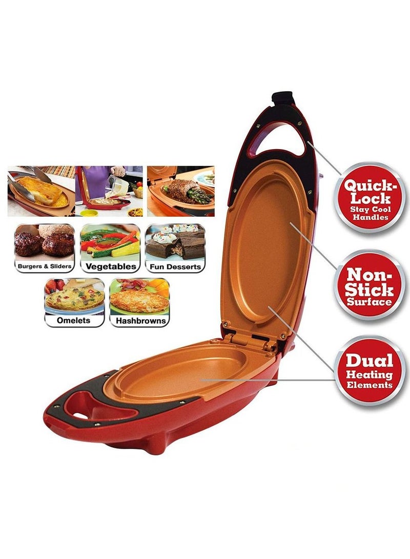Red Copper 5 Minute Chef Omelette Pan Non Stick Omlette Maker Egg Cooker That Will Cook Paninis Pancakes Your Favourite Meals in 5 Minutes or Less Easy Clean Grill Plate - Image 2
