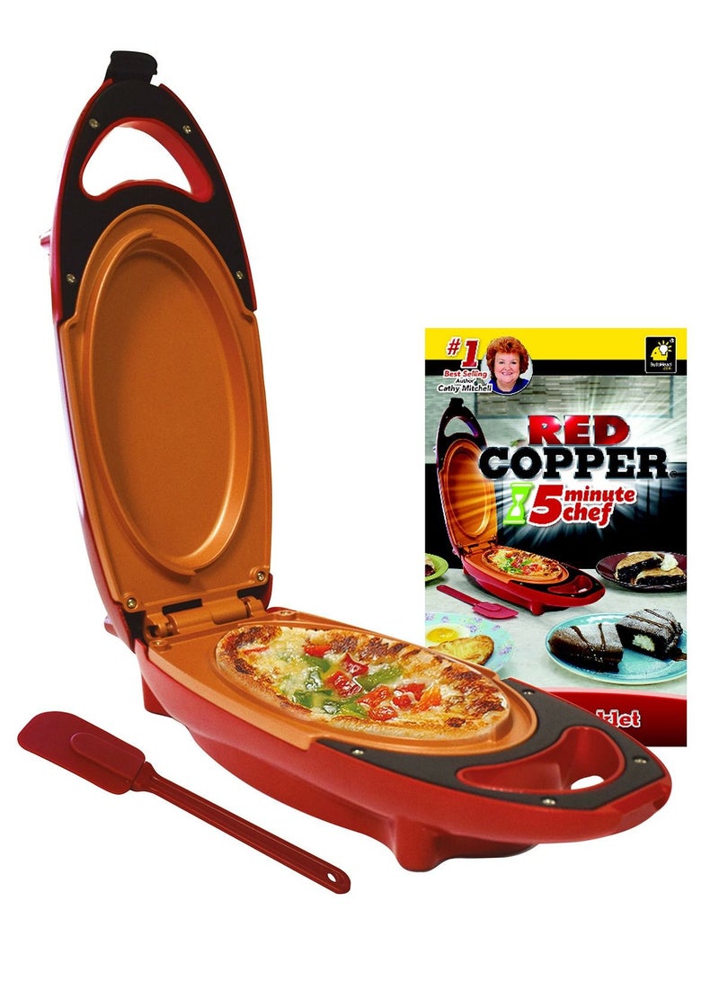 Red Copper 5 Minute Chef Omelette Pan Non Stick Omlette Maker Egg Cooker That Will Cook Paninis Pancakes Your Favourite Meals in 5 Minutes or Less Easy Clean Grill Plate - Image 1
