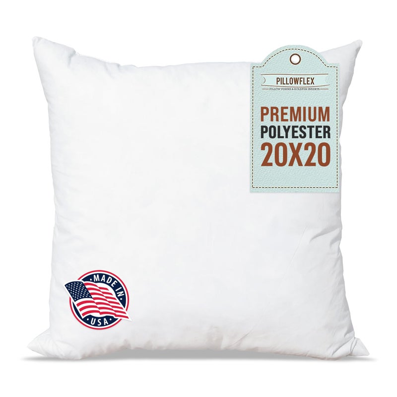 Pillowflex Premium Polyester Throw Pillow Insert - 20x20 - Ultra Soft Small Square Throw Pillow, Couch Sham, Lumbar, Back, Sofa - Machine Washable - Decorative Accent Form - 1 Soft Pillow