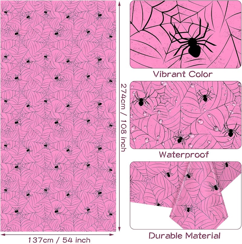 TREWAVE 3 Pack Halloween Spiderweb Tablecloth Rectangular Plastic Spider Web Table Cloth Large Size Table Covers for Home Decor Halloween Party Decorations 54" x 108" (Pink) - Image 3