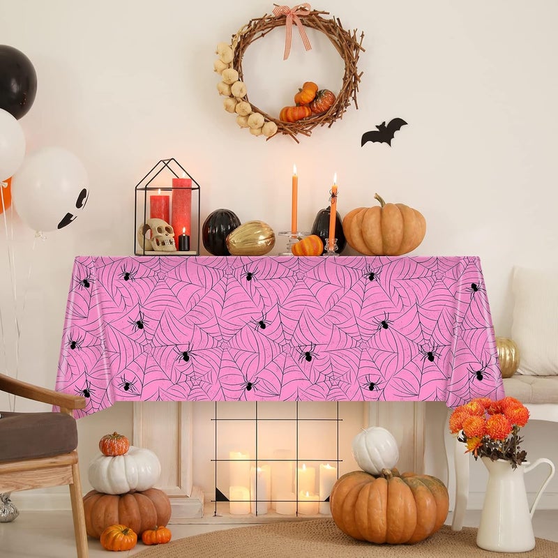 TREWAVE 3 Pack Halloween Spiderweb Tablecloth Rectangular Plastic Spider Web Table Cloth Large Size Table Covers for Home Decor Halloween Party Decorations 54" x 108" (Pink) - Image 4