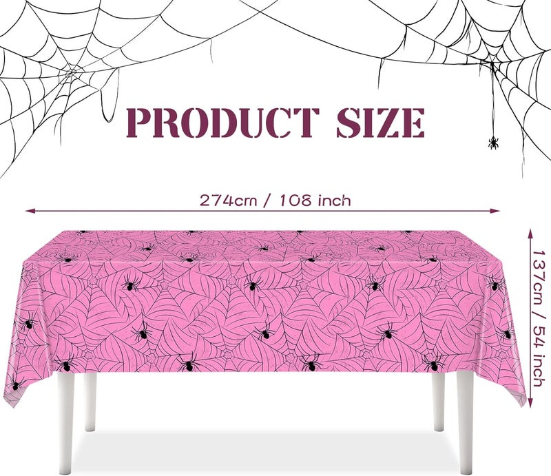 TREWAVE 3 Pack Halloween Spiderweb Tablecloth Rectangular Plastic Spider Web Table Cloth Large Size Table Covers for Home Decor Halloween Party Decorations 54" x 108" (Pink) - Image 2