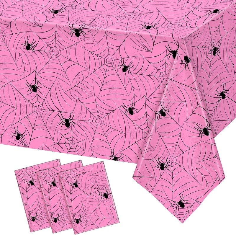 TREWAVE 3 Pack Halloween Spiderweb Tablecloth Rectangular Plastic Spider Web Table Cloth Large Size Table Covers for Home Decor Halloween Party Decorations 54" x 108" (Pink) - Image 1