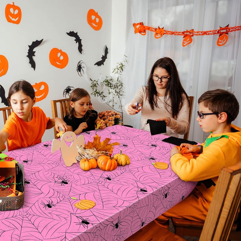TREWAVE 3 Pack Halloween Spiderweb Tablecloth Rectangular Plastic Spider Web Table Cloth Large Size Table Covers for Home Decor Halloween Party Decorations 54" x 108" (Pink) - Image 5