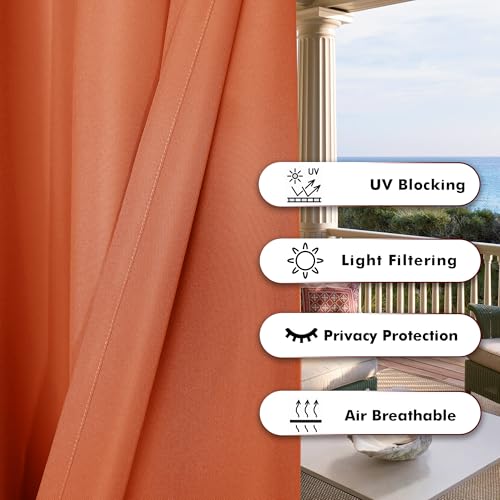BONZER Outdoor Curtains for Patio Water Resistant Heavy Privacy Light Filtering Grommet Outside Curtains for Porch, Pergola, Gazebo, 1 Panel, 54W x 84L inch, Mecca Orange - Image 4