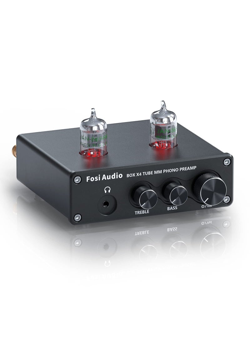Fosi Audio Fosi Audio Box X4 Phono Preamp with JAN 5654W Vacuum Tubes for MM Turntable Phonograph Record Player with Volume Bass Treble Control  - Image 1