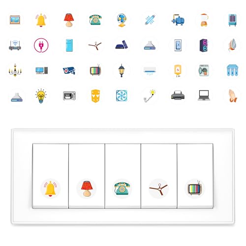 GLUN® Electric Board Switch Stickers, 38 Icons 600 Stickers Set Rainbow Colors, for All Types of Appliances or Machinery, Fan, Light, Fridge, AC, Switch Stickers - Image 1