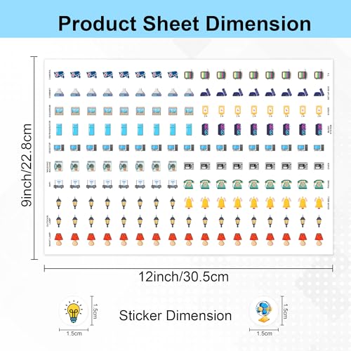 GLUN® Electric Board Switch Stickers, 38 Icons 600 Stickers Set Rainbow Colors, for All Types of Appliances or Machinery, Fan, Light, Fridge, AC, Switch Stickers - Image 2