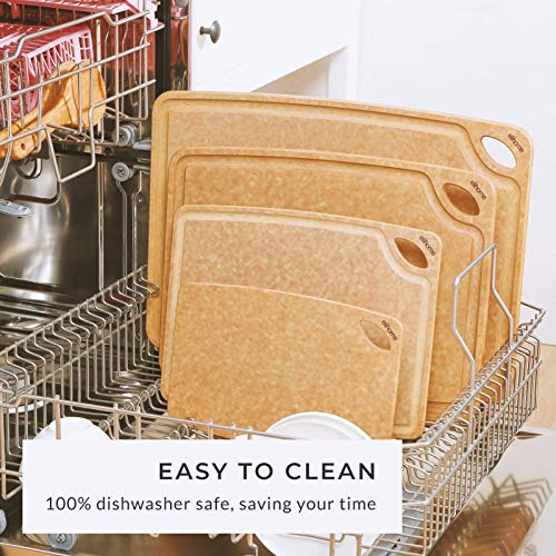 Elihome Classic Series Cutting Board for Kitchen- Natural Wood Fiber Composite, Dishwasher Safe, Eco-Friendly, Juice Grooves, Non-Porous, Reversible, BPA Free, Made in USA, 13"x 10" Medium- Natural - Image 3