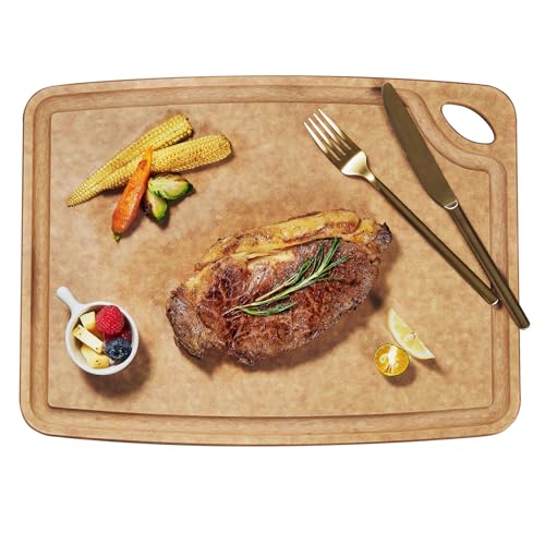 Elihome Classic Series Cutting Board for Kitchen- Natural Wood Fiber Composite, Dishwasher Safe, Eco-Friendly, Juice Grooves, Non-Porous, Reversible, BPA Free, Made in USA, 13"x 10" Medium- Natural - Image 1