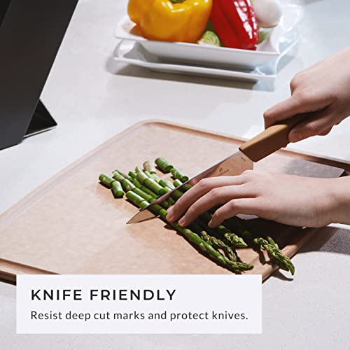 Elihome Classic Series Cutting Board for Kitchen- Natural Wood Fiber Composite, Dishwasher Safe, Eco-Friendly, Juice Grooves, Non-Porous, Reversible, BPA Free, Made in USA, 13"x 10" Medium- Natural - Image 4