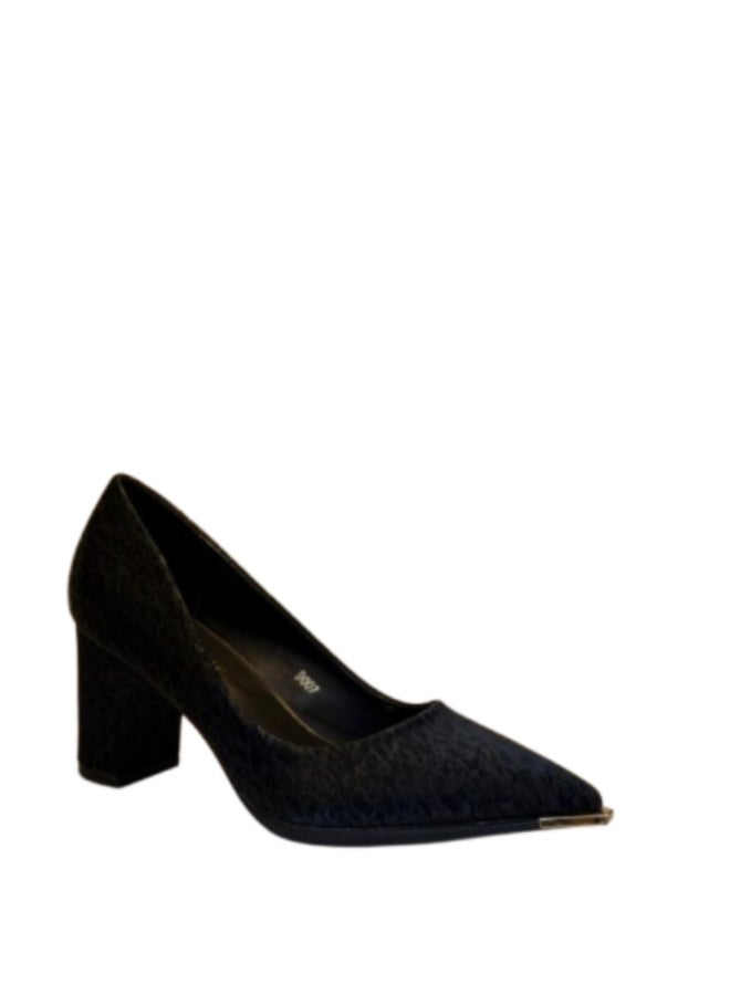 Shoe star حذاء كعب عريض منخفض أسود مدبب للنساء - Image 1
