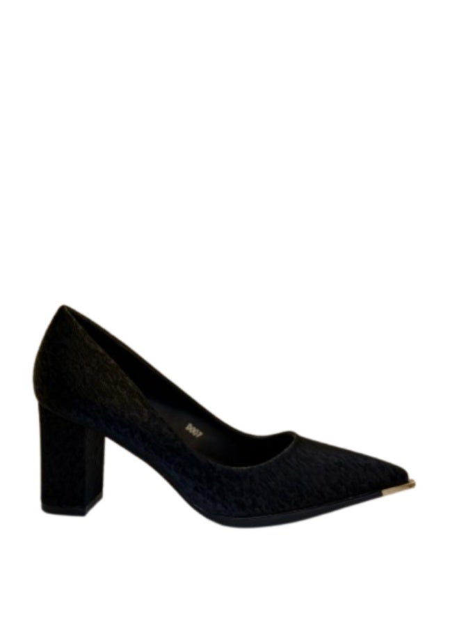 Shoe star حذاء كعب عريض منخفض أسود مدبب للنساء - Image 2