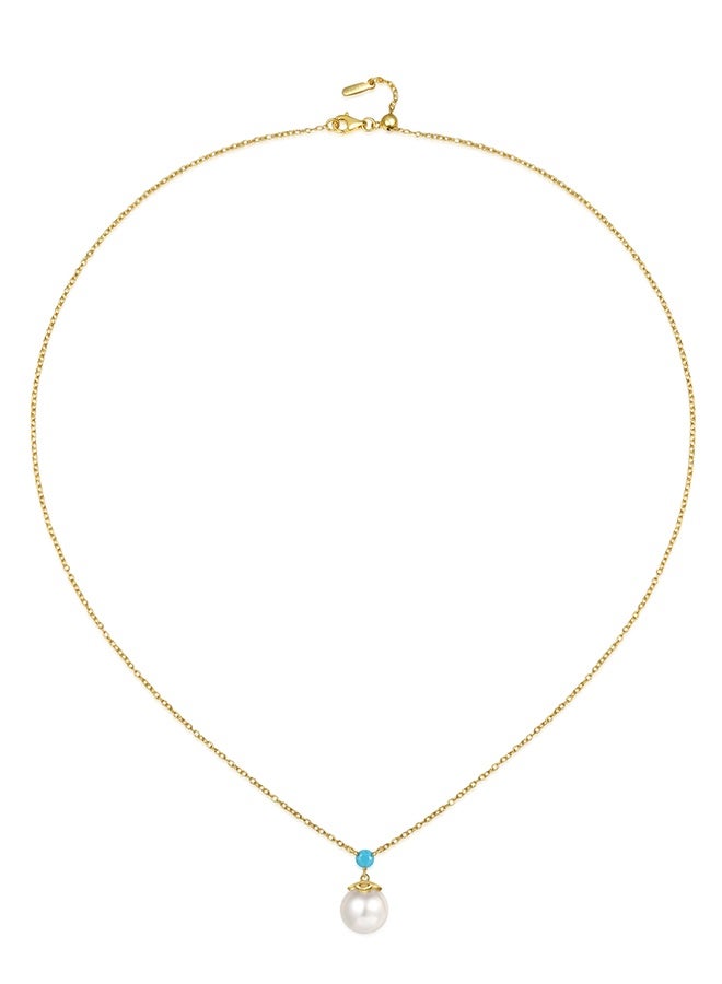 Moonmory 18K Gold Plated 925 Sterling Silver Pearl Necklace For Women With Turquoise Original Dome Floral Pendant 50CM Adjustable Chain Islamic Flower Totem Gift For Ramadan Mother’s Day Valentine’s Day - Image 4
