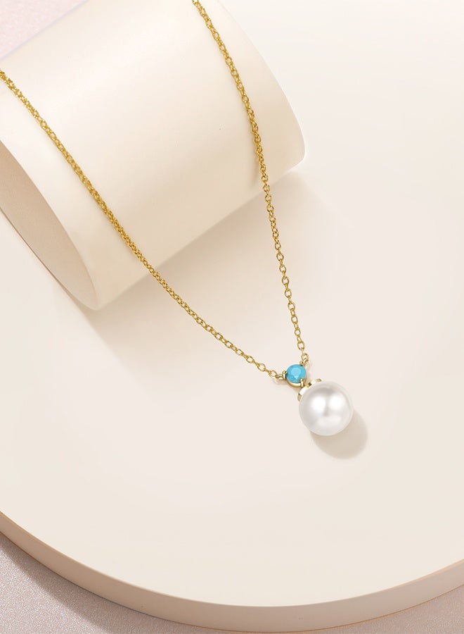 Moonmory 18K Gold Plated 925 Sterling Silver Pearl Necklace For Women With Turquoise Original Dome Floral Pendant 50CM Adjustable Chain Islamic Flower Totem Gift For Ramadan Mother’s Day Valentine’s Day - Image 5