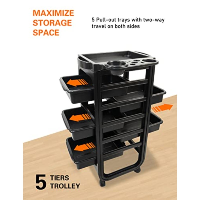 Salon Trolley Cart - A Space-Saving Rolling Cart for Salon Stations with Extra Storage, Including Hair Salon Beauty Cart Tray, Tool Cart Black1 - Image 2