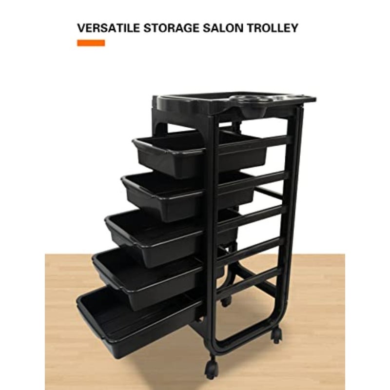 Salon Trolley Cart - A Space-Saving Rolling Cart for Salon Stations with Extra Storage, Including Hair Salon Beauty Cart Tray, Tool Cart Black1 - Image 4