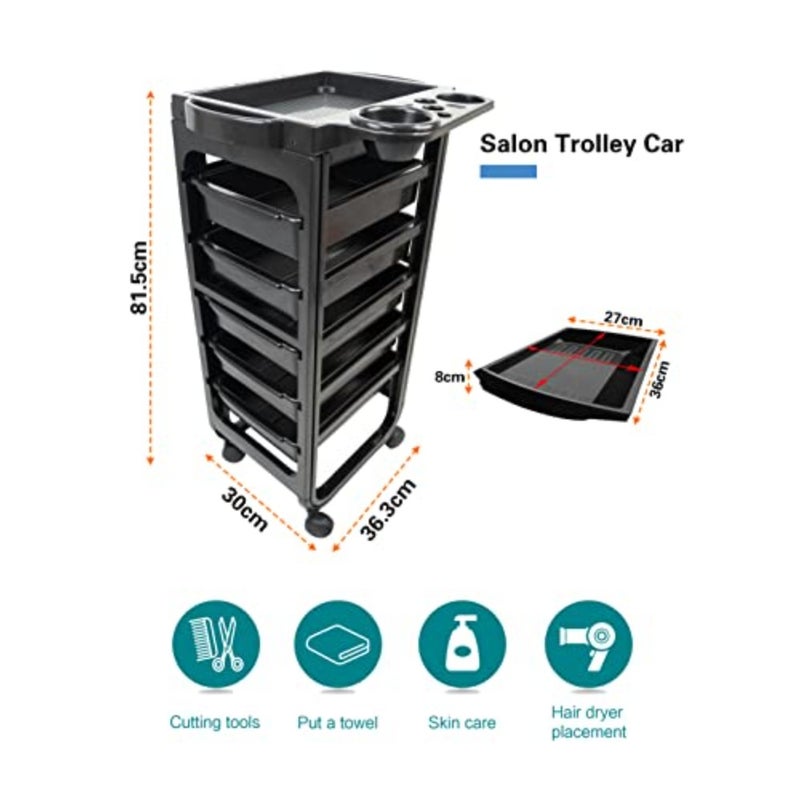 Salon Trolley Cart - A Space-Saving Rolling Cart for Salon Stations with Extra Storage, Including Hair Salon Beauty Cart Tray, Tool Cart Black1 - Image 3