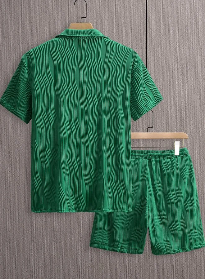 تايك تو Men Plus Size Textured Shirt and Shorts Co-ord Set