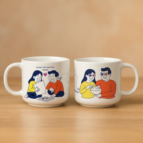 Femora Ceramic Couple Mug Set, Set of 2, Off White, 350ml | His & Her Coffee Cup | Matte Finish | Large Mug for Coffee | Premium Ceramic Coffee Cup (His & Her) - Image 2