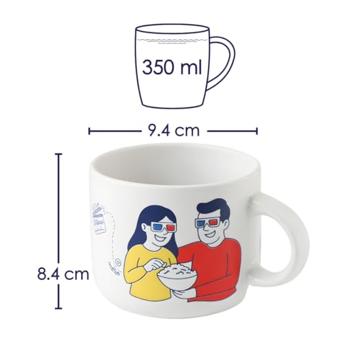 Femora Ceramic Couple Mug Set, Set of 2, Off White, 350ml | His & Her Coffee Cup | Matte Finish | Large Mug for Coffee | Premium Ceramic Coffee Cup (His & Her) - Image 5