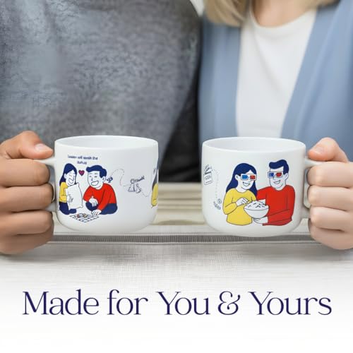 Femora Ceramic Couple Mug Set, Set of 2, Off White, 350ml | His & Her Coffee Cup | Matte Finish | Large Mug for Coffee | Premium Ceramic Coffee Cup (His & Her) - Image 3