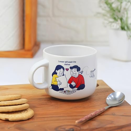 Femora Ceramic Couple Mug Set, Set of 2, Off White, 350ml | His & Her Coffee Cup | Matte Finish | Large Mug for Coffee | Premium Ceramic Coffee Cup (His & Her) - Image 4