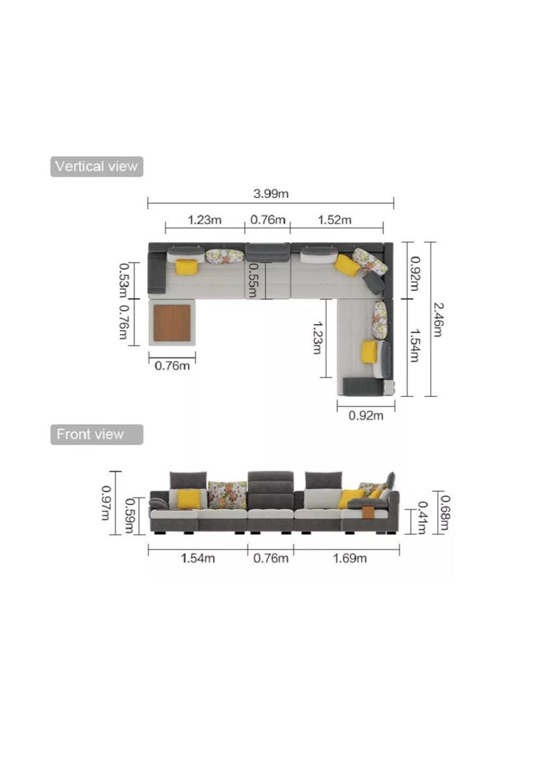 Ripple FURNITURE Modern Classic U Shape Sofa Set Furniture Seats Upholstery Fabric Sectional Living Room Sofa 7 Seaters  Grey 400X70X246  - Image 2