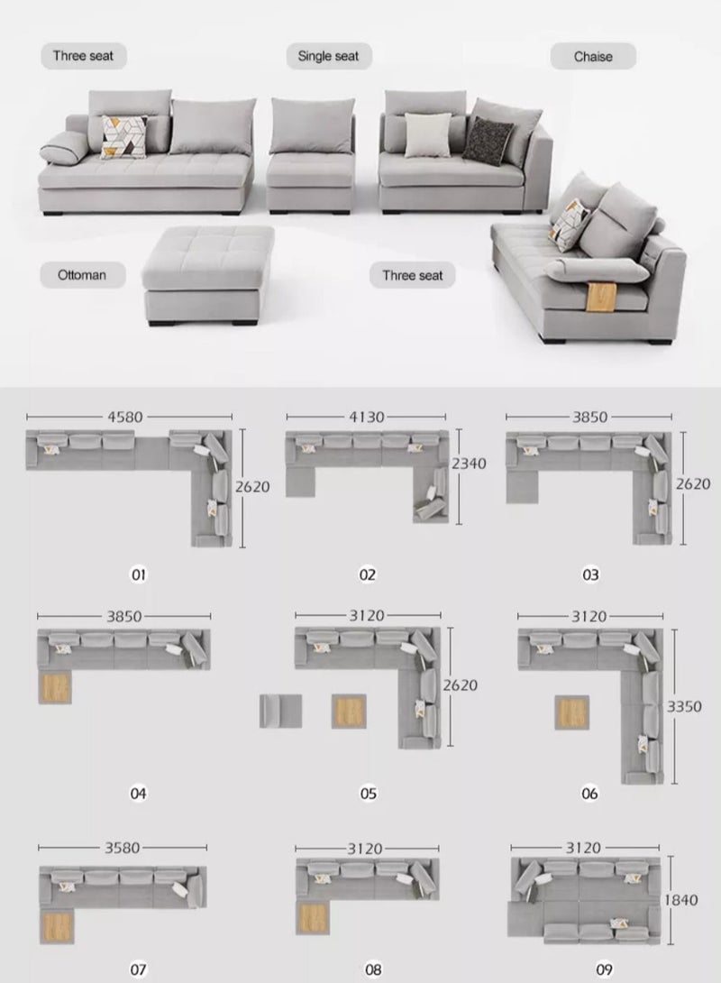 Ripple FURNITURE Modern Classic U Shape Sofa Set Furniture Seats Upholstery Fabric Sectional Living Room Sofa 7 Seaters  Grey 400X70X246  - Image 3