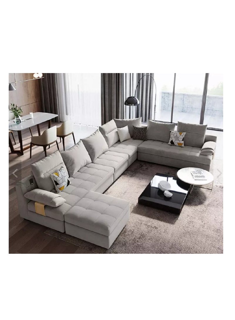 Ripple FURNITURE Modern Classic U Shape Sofa Set Furniture Seats Upholstery Fabric Sectional Living Room Sofa 7 Seaters  Grey 400X70X246  - Image 1