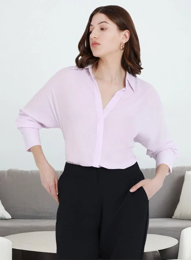 Dennis Lingo Women'S Lavender Viscose Crepe Solid Pattern Relaxed Shirt