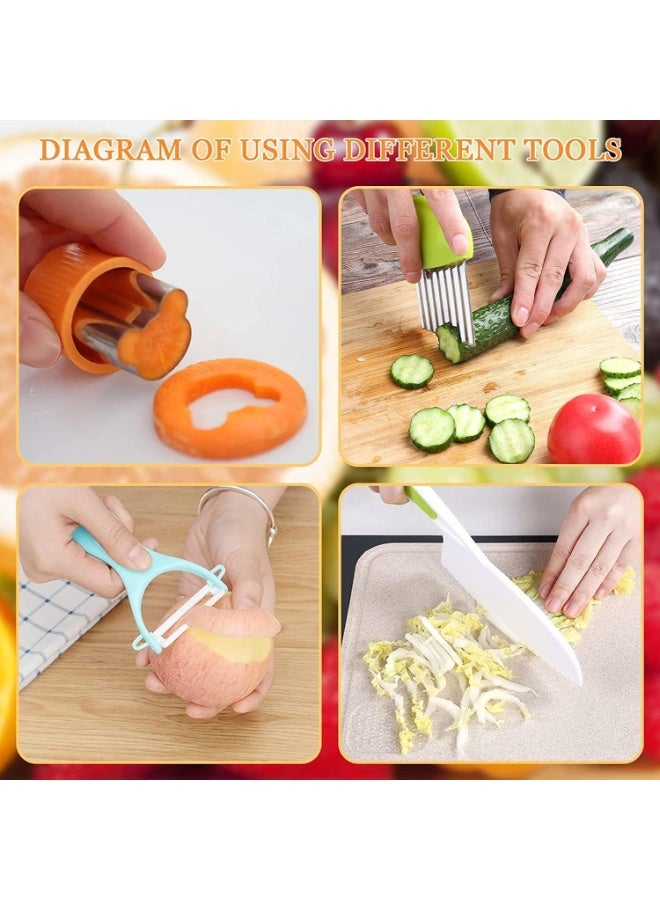 Kids Safe Knife Set for Cooking, 11 Pcs Toddler Kitchen Tools with Wooden Knife, Plastic Serrated Knives, Crinkle Cutter, Peeler, Cutting Board, Fruit Shape Cutters for Kids Learning - Image 5
