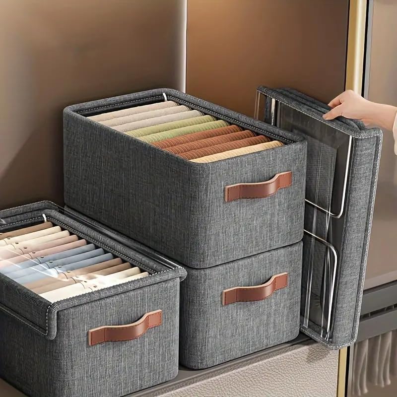 Roktry Home wardrobe storage Foldable Storage Bins Fabric Storage Box Stackable Storage Box Wardrobe Organizer Closet Organizer Bedroom Accessories Home Organization And Storage Supplies 3 - Image 5