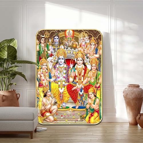 SAF Ram Darbar Wall Art | Lord Ram Sita Laxman Hanuman Religious Painting | Hindu Spiritual MDF Wall Hanging for Pooja Room Home Temple Living Room Festival Gift (18 x 24 Inch) ETNF01-1010 - Image 1