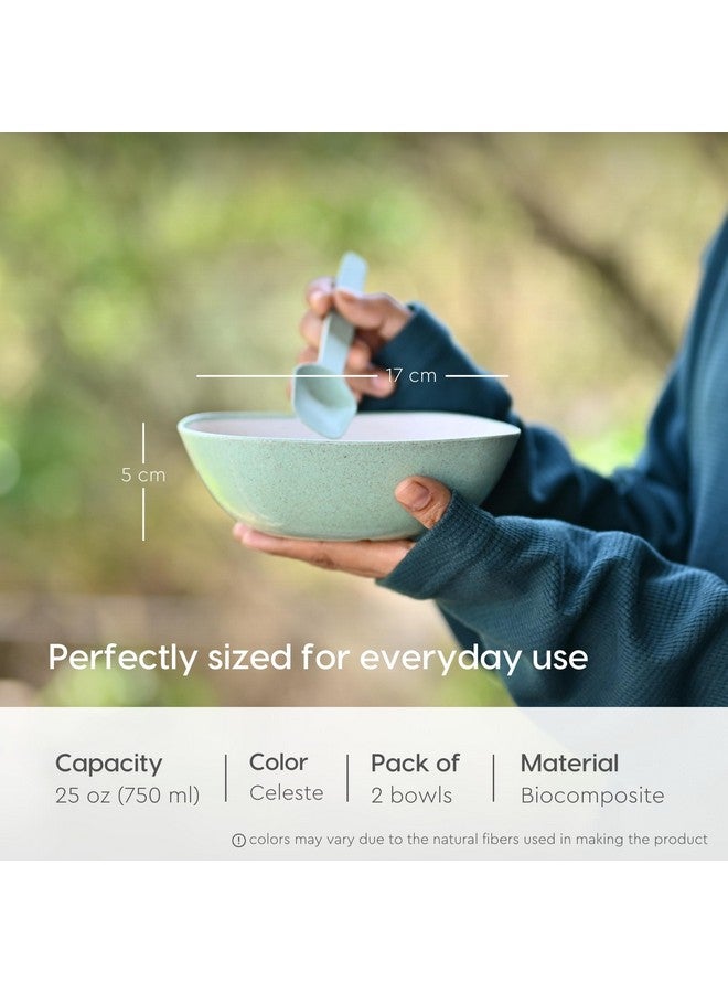 Eha Set of 2 Earth-Friendly Multipurpose Bowls for Kitchen with Spoons | 750 ml | Made with Rice Husk Biocomposite| Microwave Safe Bowl | for Hot & Cold Serving Bowl Set | Celeste - Image 2