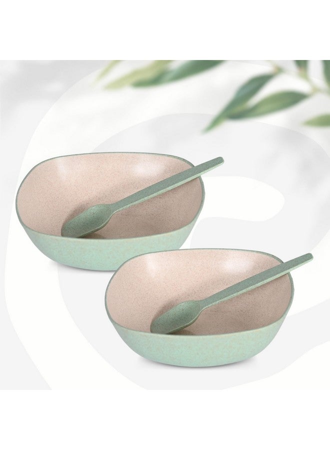 Eha Set of 2 Earth-Friendly Multipurpose Bowls for Kitchen with Spoons | 750 ml | Made with Rice Husk Biocomposite| Microwave Safe Bowl | for Hot & Cold Serving Bowl Set | Celeste - Image 1
