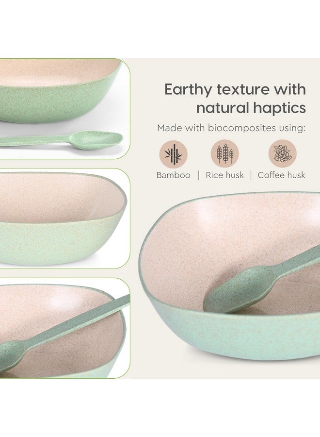 Eha Set of 2 Earth-Friendly Multipurpose Bowls for Kitchen with Spoons | 750 ml | Made with Rice Husk Biocomposite| Microwave Safe Bowl | for Hot & Cold Serving Bowl Set | Celeste - Image 4