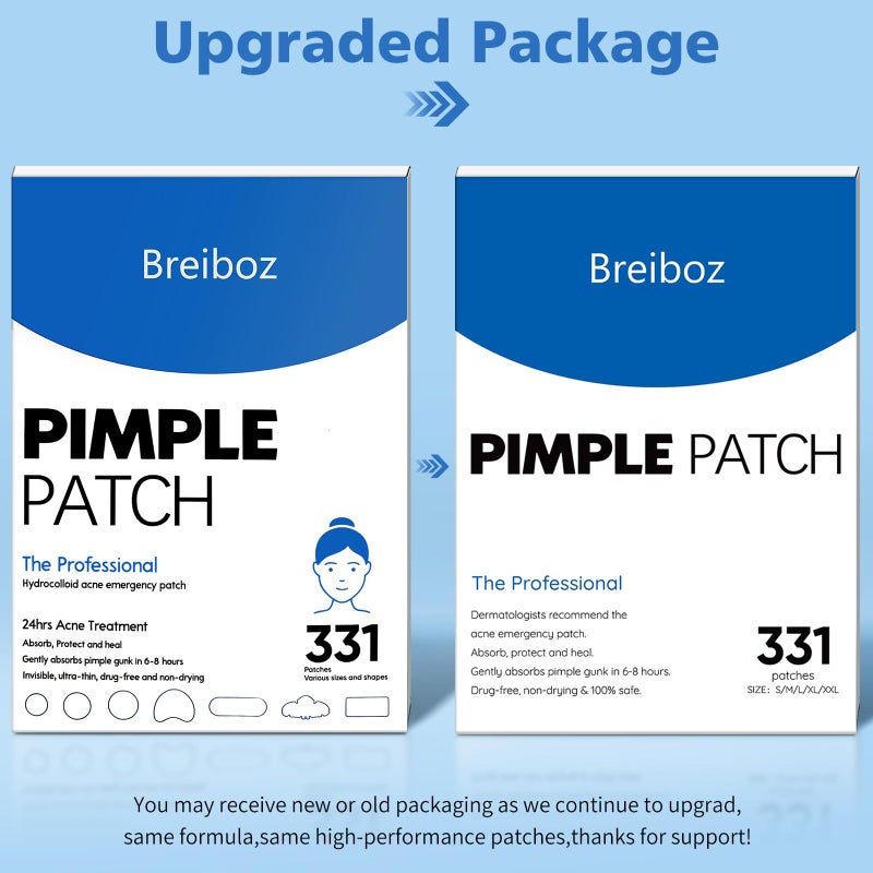 Breiboz Pimple Patches for Face & Body,331 Patches Variety Pack w/ Large Sizes,Invisible Hydrocolloid Acne Patch with Tea Tree Oil & Salicylic Acid,Overnight Zit Stickers for Blemishes & Spots, All Skin Types - Image 2