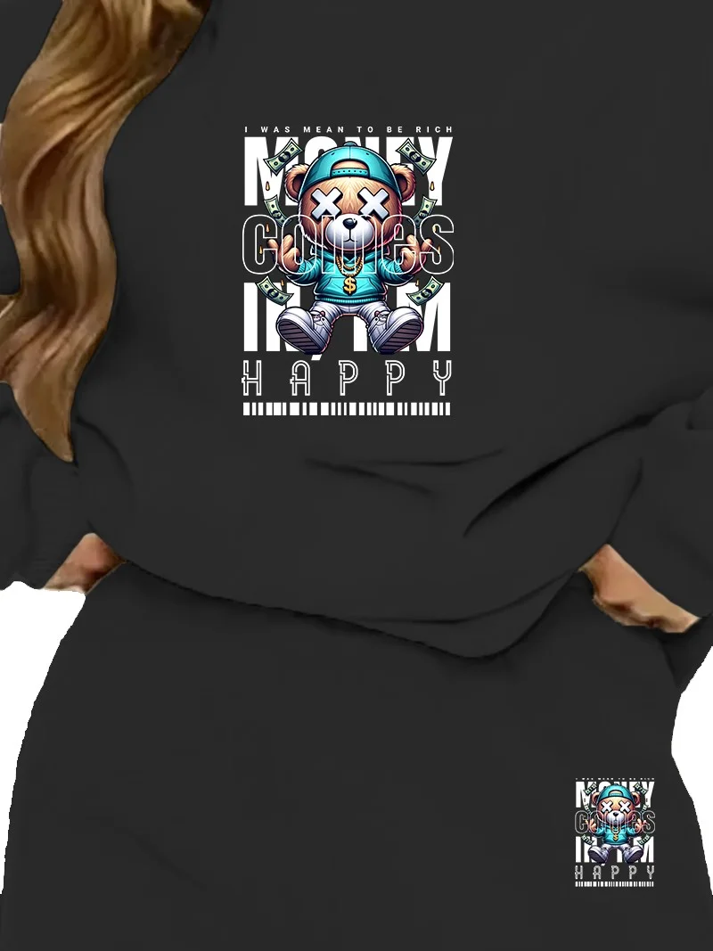 DogFish Tracksuit Set Moneyıseverything Printed Plus Size Bottom Top Set