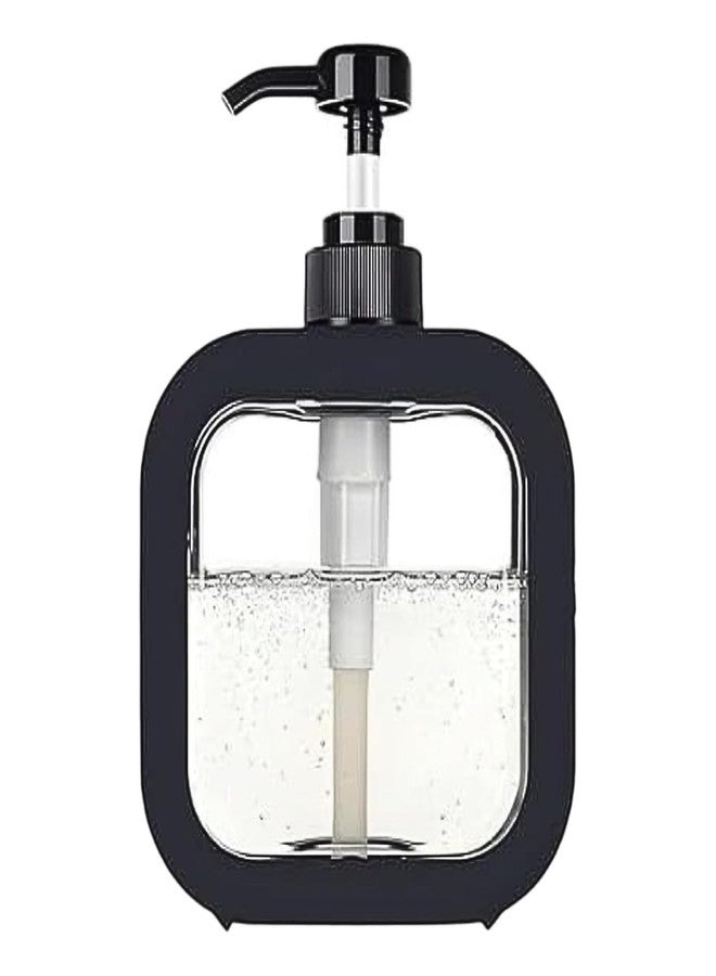 M-Ved Square Soap Dispenser with Pump, Black, Clear Body, Refillable Liquid Dispenser for Bathroom - Image 1