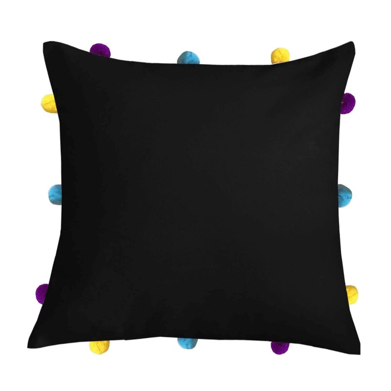 Lushomes Cushion Cover 12x12 Boho Cushion Covers Sofa Pillow Cover Cushion Covers with Tassels Cushion Cover with pom pom 12x12 Inches Set of 3 Black - Image 2
