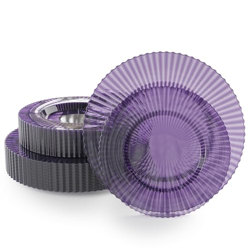 Exquisite 80 Piece Plastic Disposable Plates Set For 40 Guests I 40 X 9 Inch & 40 X 11 Inch Disposable Plastic Plates | Color: Purple | Great for Weddings Parties And Formal Occasions - Image 1